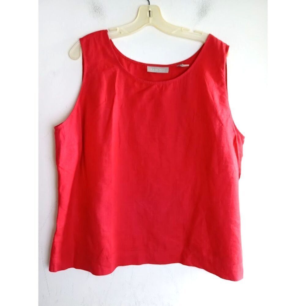 Kate Hill Women Dark Pink 100% Linen Square Neck Boxy Sleeveless Blouse size 2X